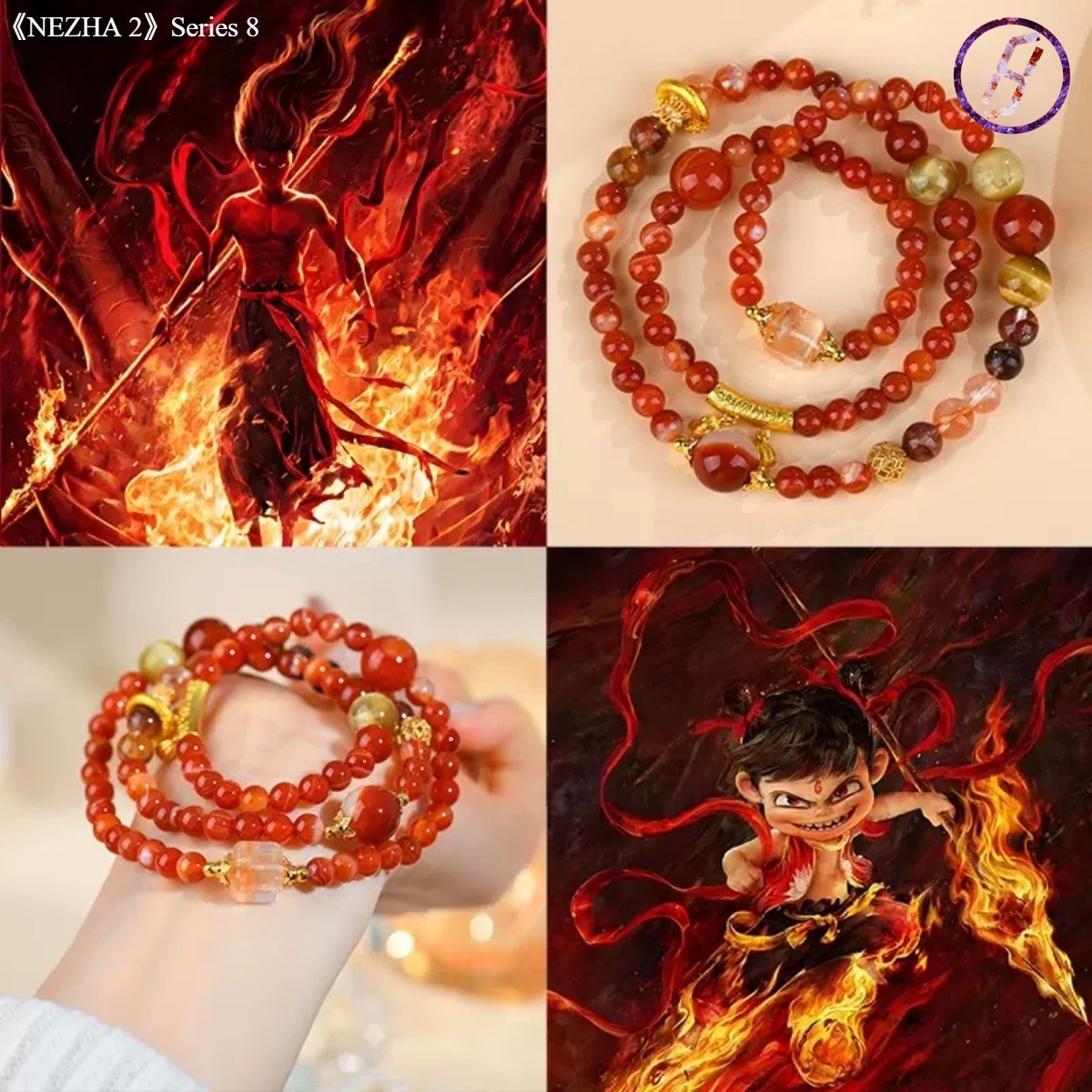 2025 New Network Hit Nezha Series A Variety of Original Bracelets Natural Crystal Carnelian Red Phantom Quartz Womens Bracelet Customization