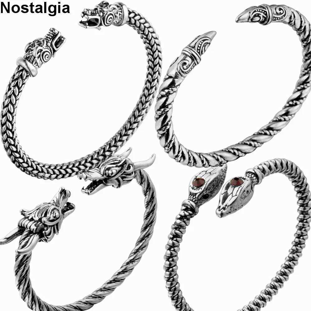 Retro Cuff Wolf Raven Dragon Snake Head Viking Bracelet Men Vikingos Jewelry Bracelet Viking Bangles Women Accories W250227