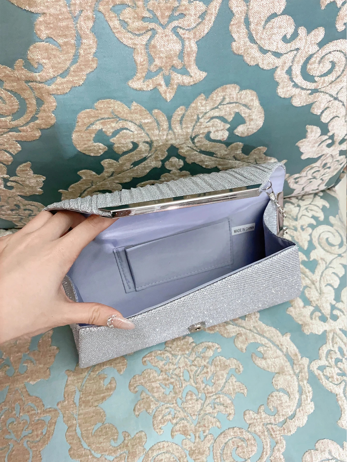 Pleated Dinner Handbag Prom and Party Womens Fashion Shoulder Bag Elegant Wallet Shiny Sequin Envelope 250226