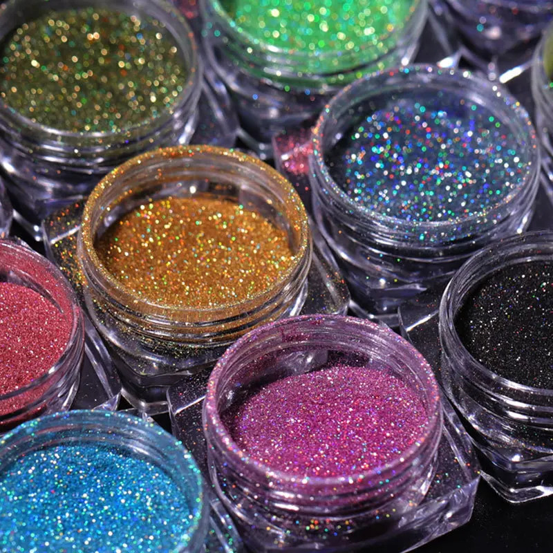 12Jars/set Holographic Glitter Nail Fine Powder 0.05mm Super Shinying Unicorn Rainbow Laser Powder DIY Mirror Manicure Powder 250227