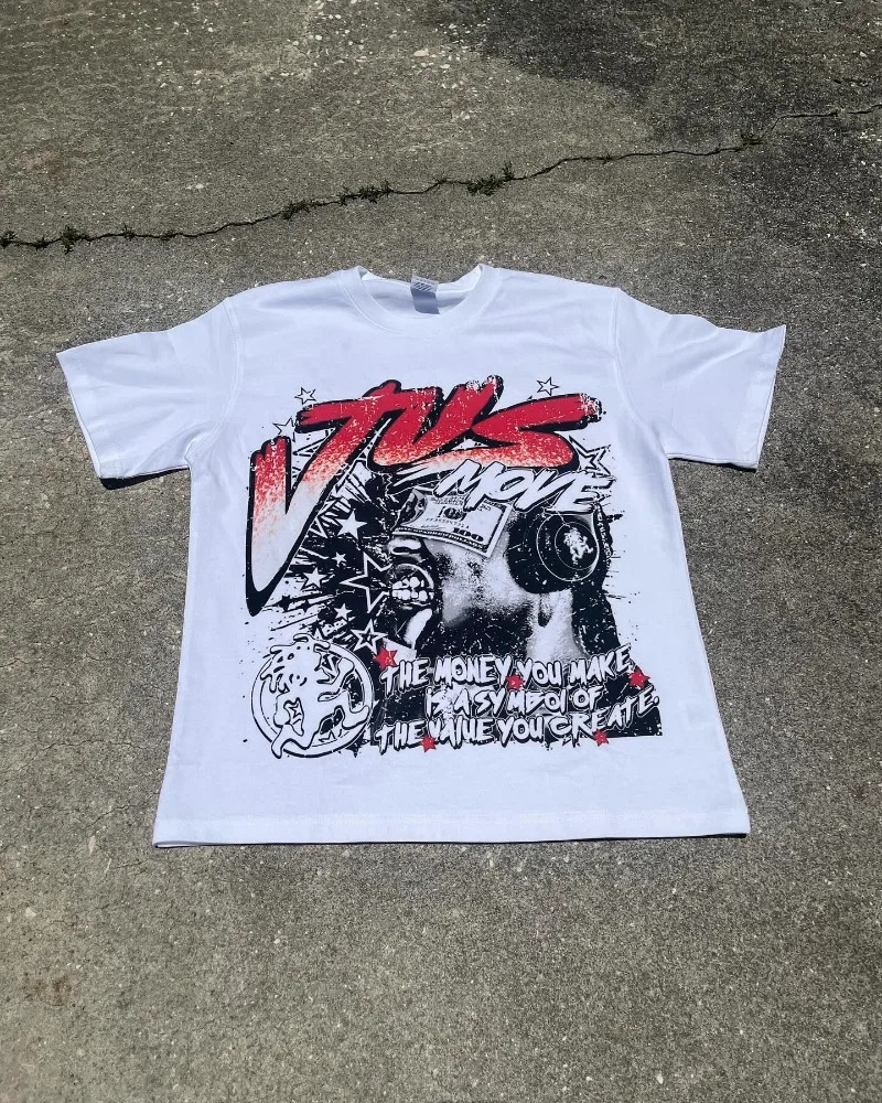 Retro trendy rock letter pattern print oversized short sleeved Tshirt for mens fashion Harajuku loose round neck shirt 250226