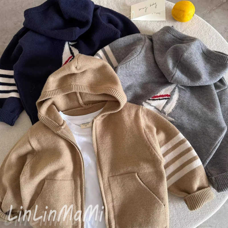 Pullover Childrens sweater jacket for men in Spring and Autumn 2025 new style for small and mediumsizedc hildrenh oodedc ardiganf orb abiest rendyb ra