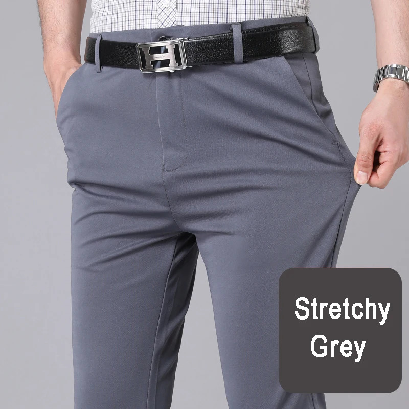 Male Smart Casual Pants Stretchy Sports Mens Fast Dry Trousers Spring Autumn Full Length Straight Office Black Navy Work Pants 250227