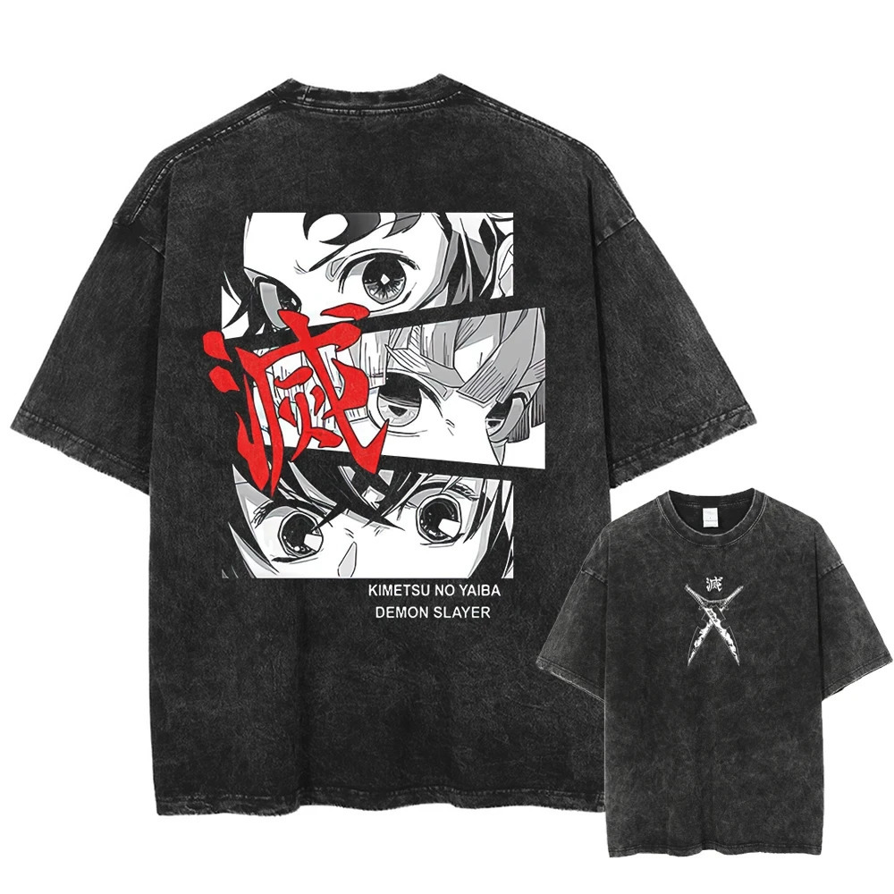Mens Acid TShirt Streetwear Oversized Japanese Anime Graphic T Shirt Summer Washed Black Tshirt Harajuku Cotton Tees Tops 250226