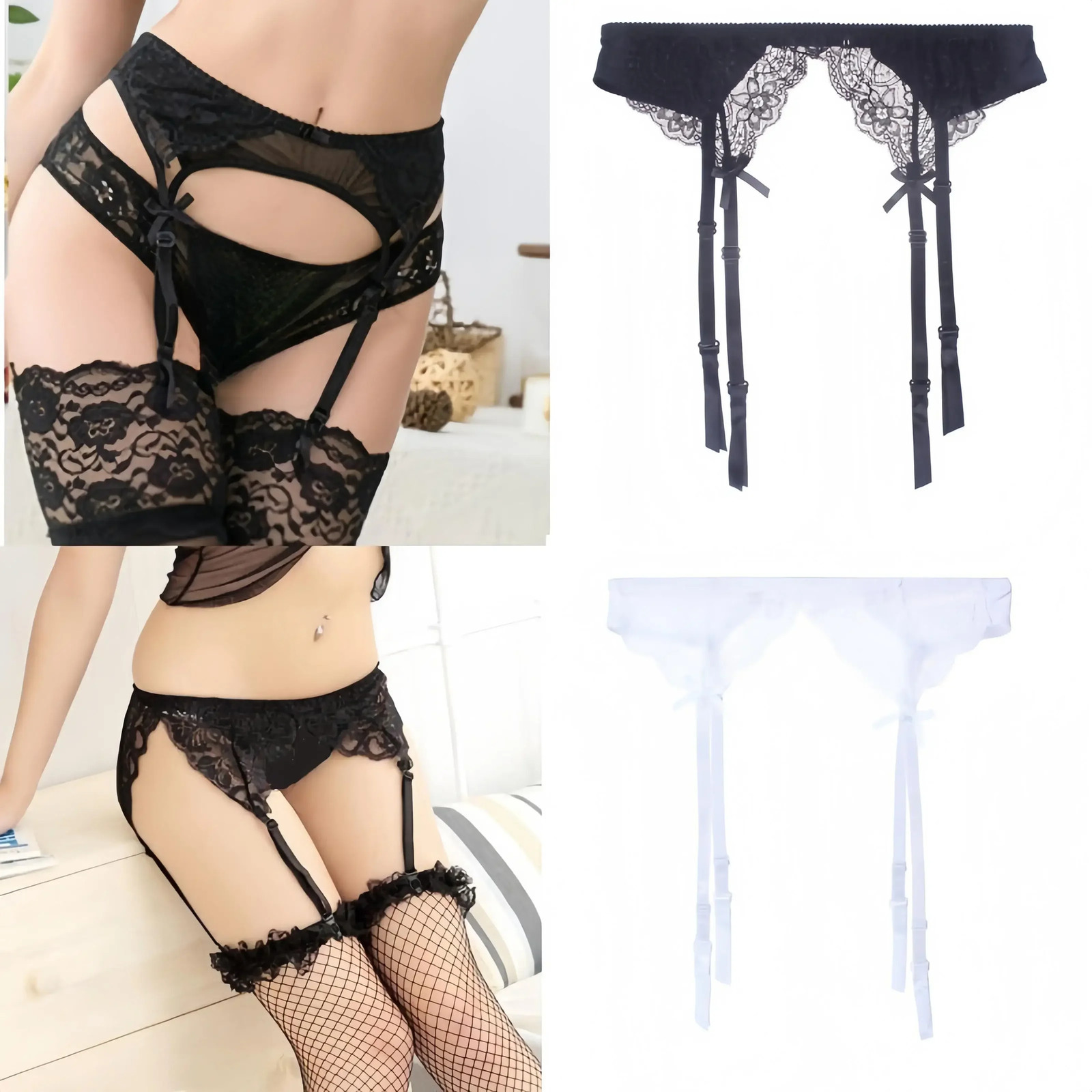 Adjustable Womens Sexy Lingerie Plus Size Lace Garter Suspenders Transparent Underwear Double Breasted Waist Belt for Stockings 250227