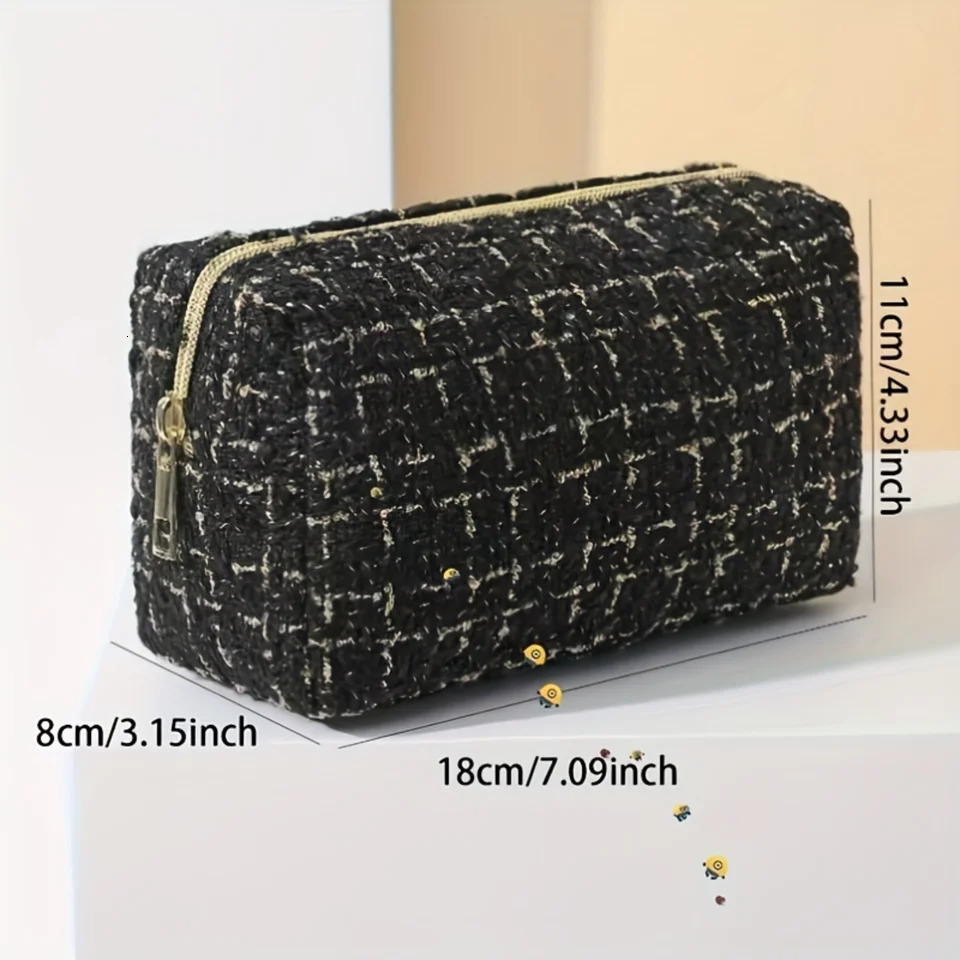 Ship from US Elegant Plaid Pattern Makeup Bag Travel Cosmetic Pouch Zipper Make Up Organizer Toiletry For Women Gifts 250227FBB