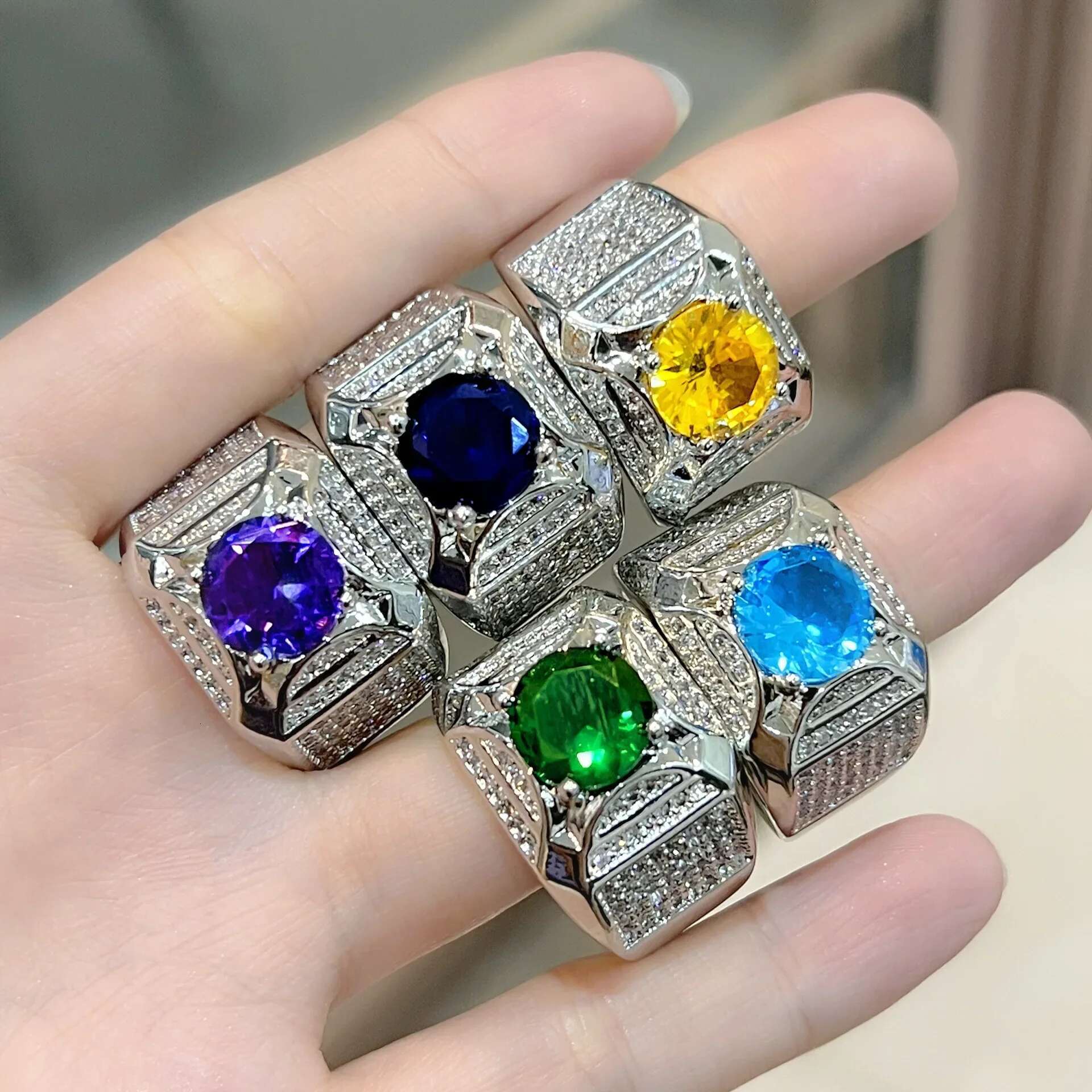 Solitaire Male 5ct Lab Dia Ring sterg sier Engagement Wedding band Rings for Men Moissanite Party Jewelry