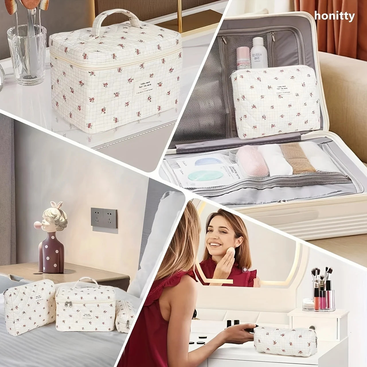 Ship from US 3piece cotton makeup bag set floral n womens and girls multifunctional bags bathroom organizer large C 250227FBB