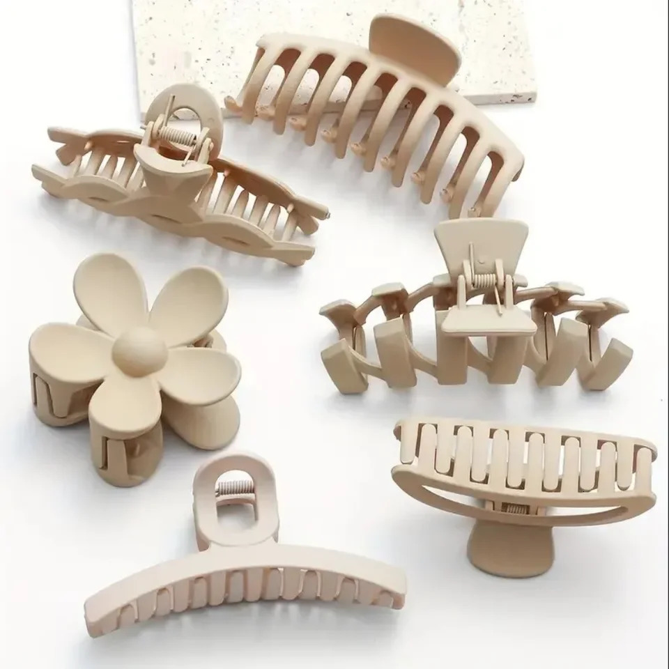 6Pc Fashion Claw Clip Set Headwear Large Hair Multiple Styles Korean For Girls Shark Clips Barrette Accessories 250218