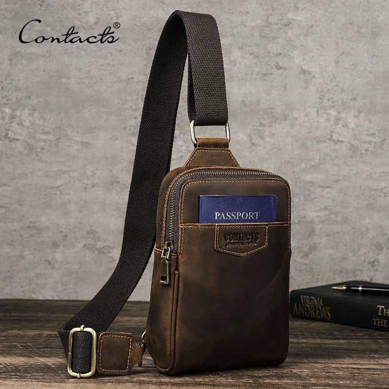 Ship from US Genuine Leather Men Chest Bag Small Crossbody Fanny Pack Casual Travel Sling Shoulder Messenger Mini Handbag Male 250227FBB