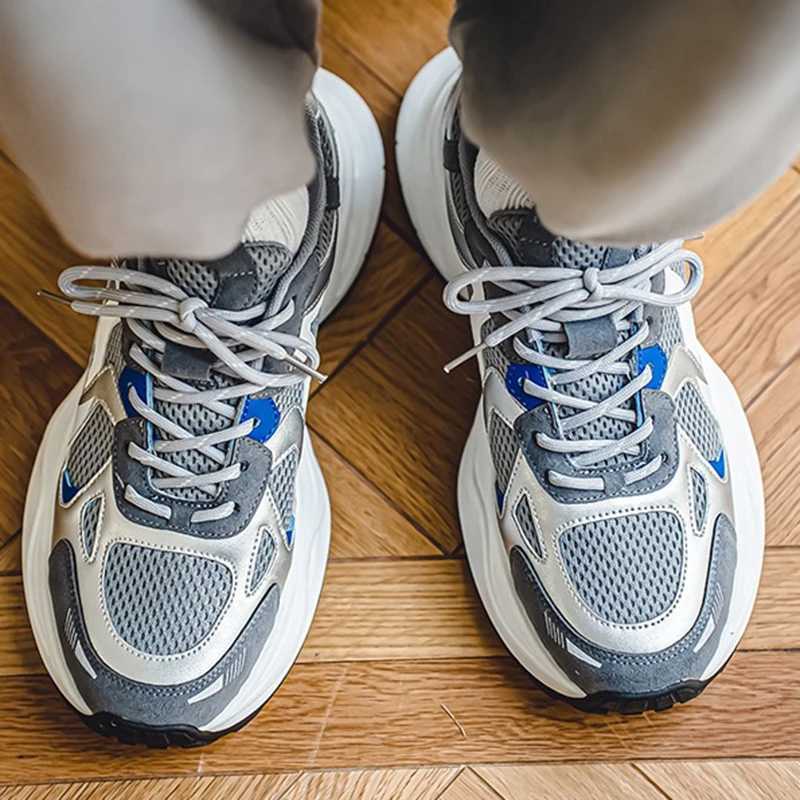 Classic Mens Sneakers 2024 Thick Sole Shock Absorbing Running Shoes Summer Breathable Mesh Sports Shoes Trendy White Shoes Z250227