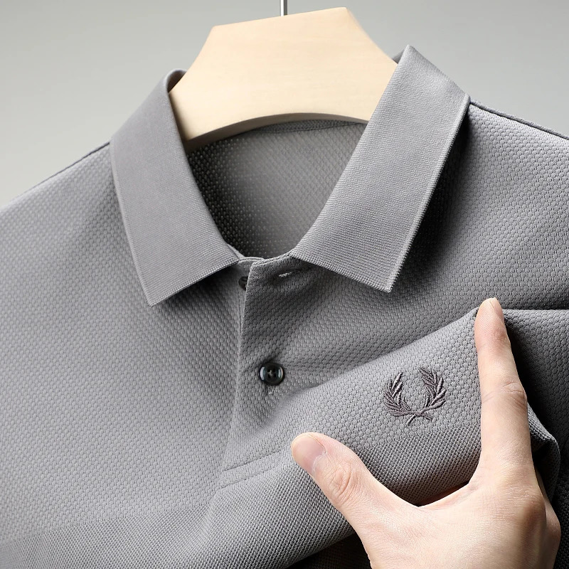 High end 100 Cotton Mens Polo Shirt Summer Lapel Wheat Ear Embroidered Short sleeved T-shirt Business Fashion Mens 250226