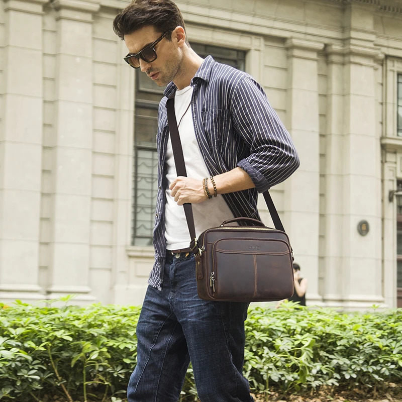 Ship from US CONTACTS Crazy Horse Leather Men Messenger Bag Vintage Man Crossbody Handbags Large Capacity Male Shoulder Bags 250227FBB