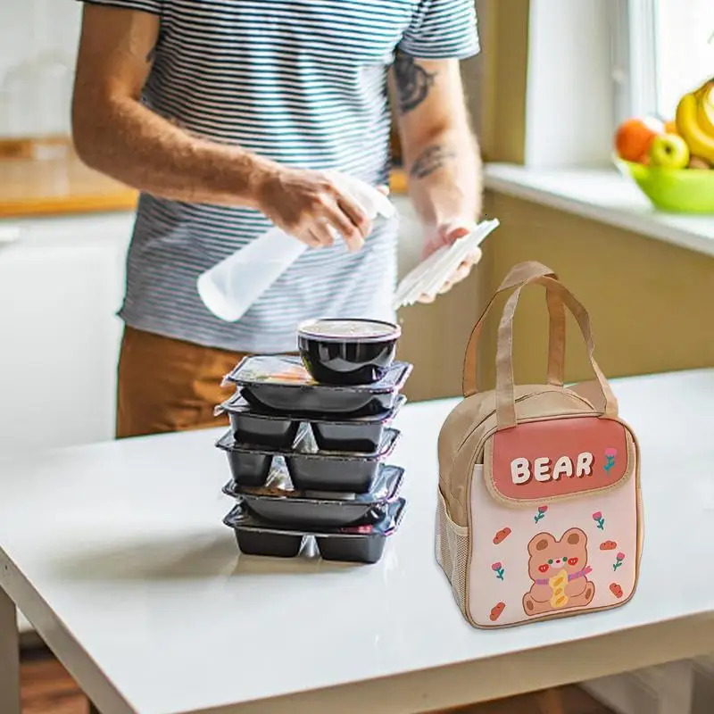 Ship from US Insulated Lunch Bag MultiPocket Snack Tote Thermal Cooler Sack Food Handbags Case Reusable Waterproof Heat For 250227FBB