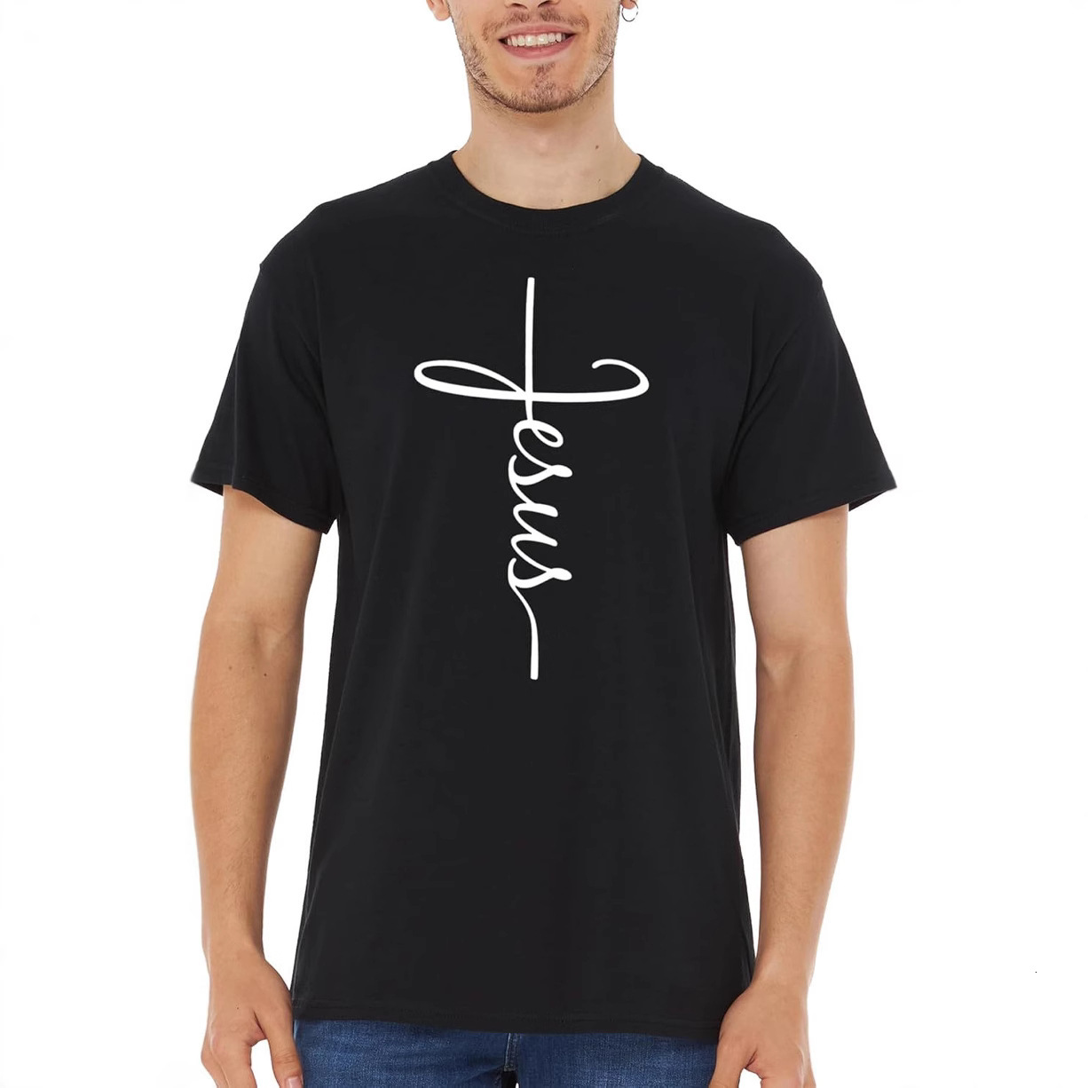 Designer Trendy Versatile 2025 Summer Men's Cross Pattern T-shirt New Casual Style Short Sleeve