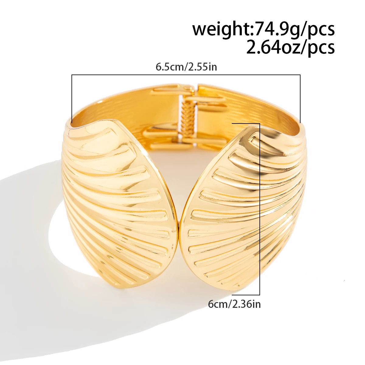SHIXIN Fashion Alloy Scallop Large Spring Bangles for Women Simple Irregular Geometry Wide Bracelet on Hand Party Jewelry 250227