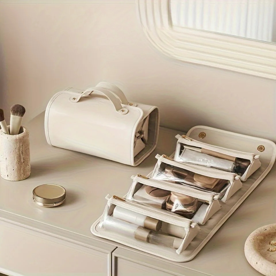 Ship from US Waterproof Folding Makeup Bag Detachable Portable Spacious Travel Organizer For Cosmetics And Toiletries Pu ScentF 250227FBB