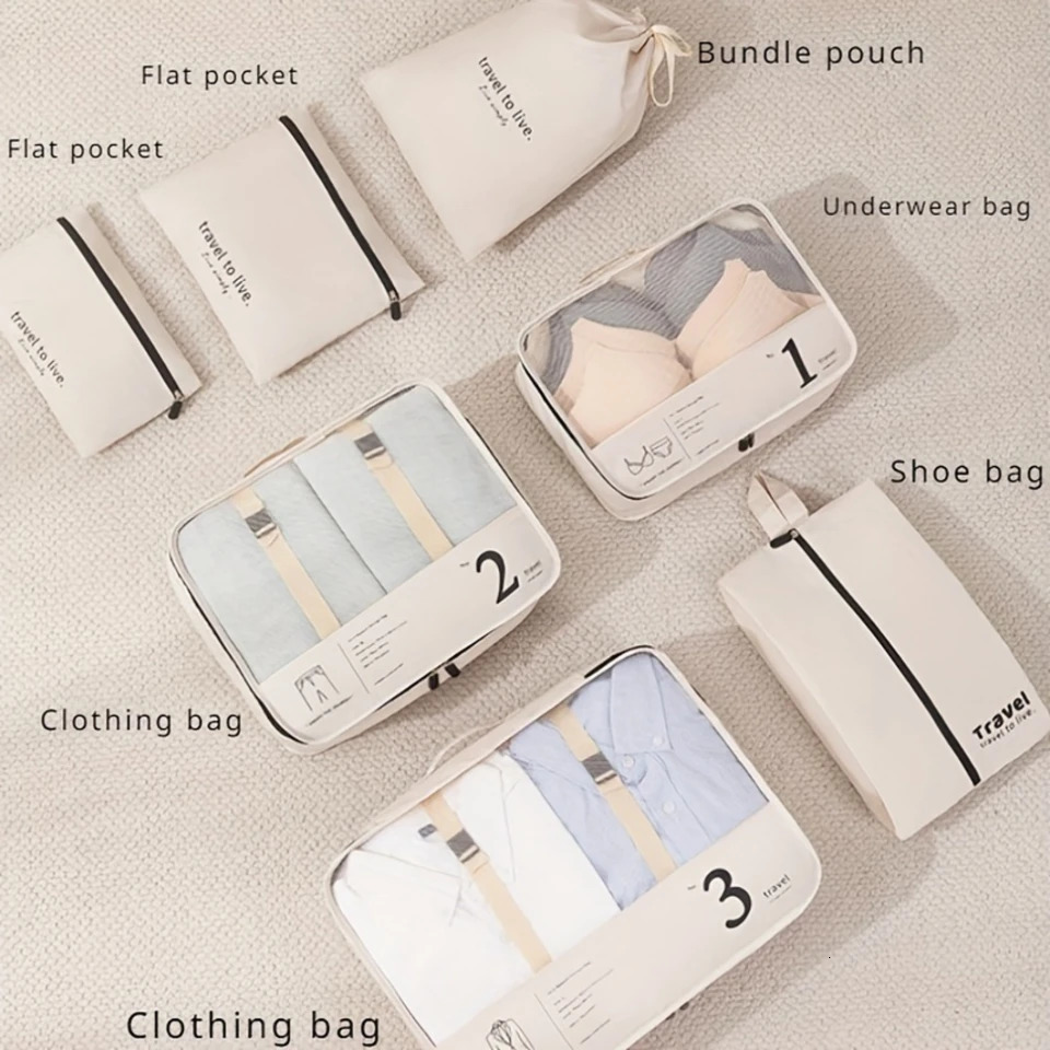 Ship from US 7piece travel organizer set polyester packaging cube with clothing underwear and cosmetic bags efficient luggage sorting bag V 250227FBB