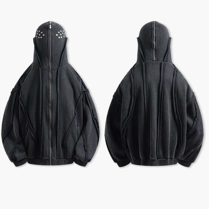 Women's niche coat autumn new loose zipper hooded washed design cardigan sweatshirt