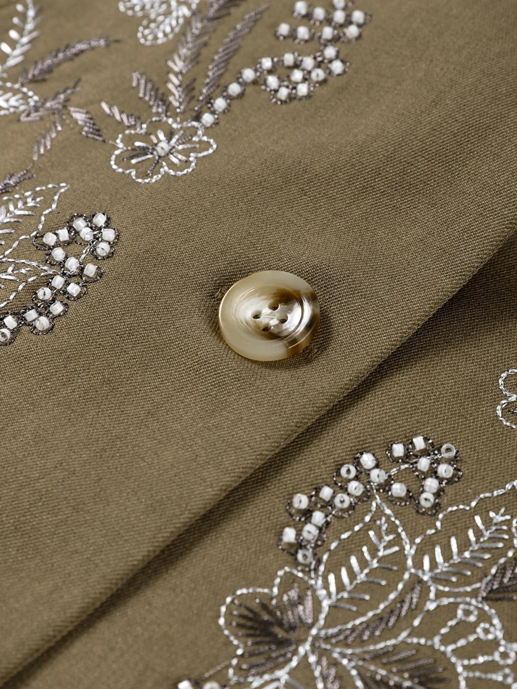 Embroidery Flower Bead Blazer Coat Women Chic Single Breasted Loose Turn-down Collar Jacket Autumn Vintage Outwear 250226