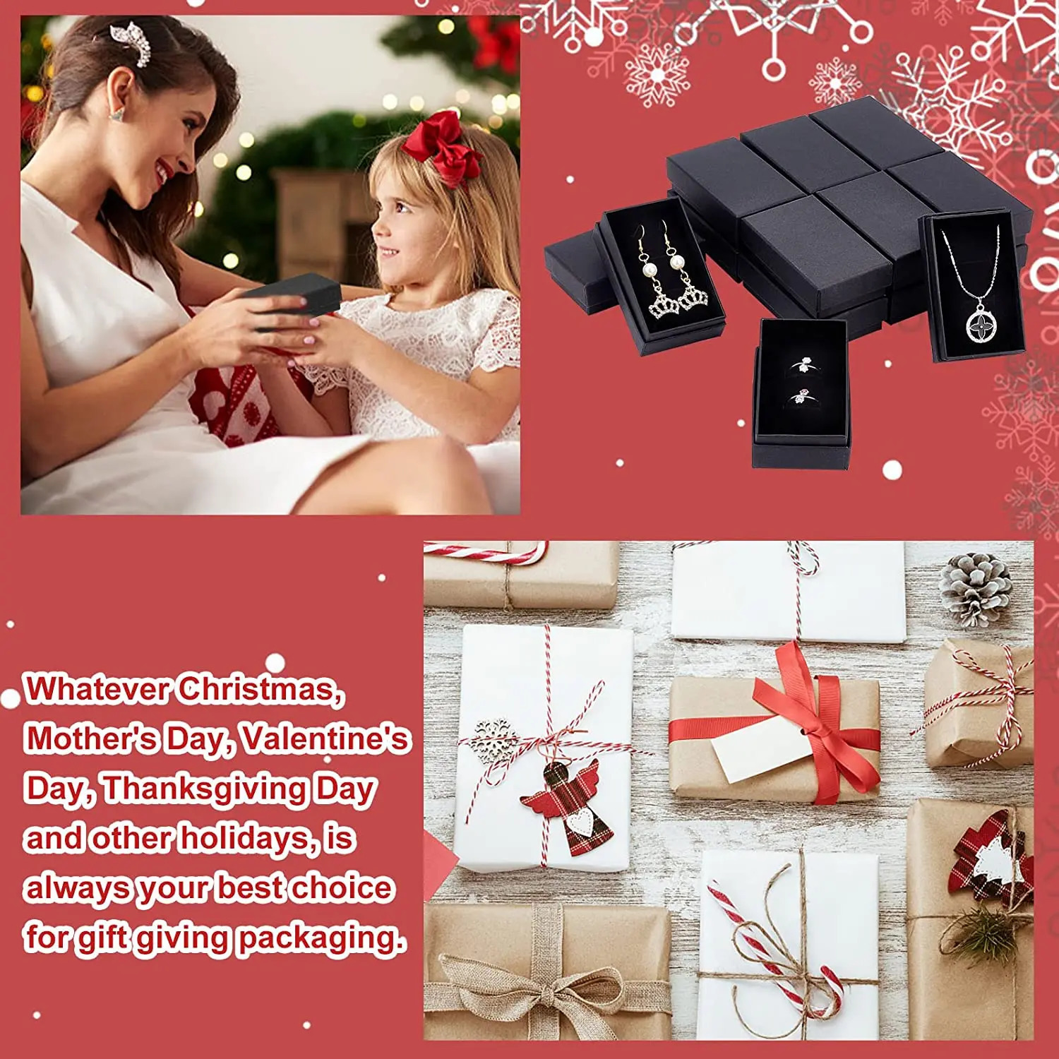 pandahall 15/18/24pcs Cardboard Jewelry Set Box for Ring Necklace Bracelet Rectangle Tan Black White Kraft Cotton Filled Paper 250222