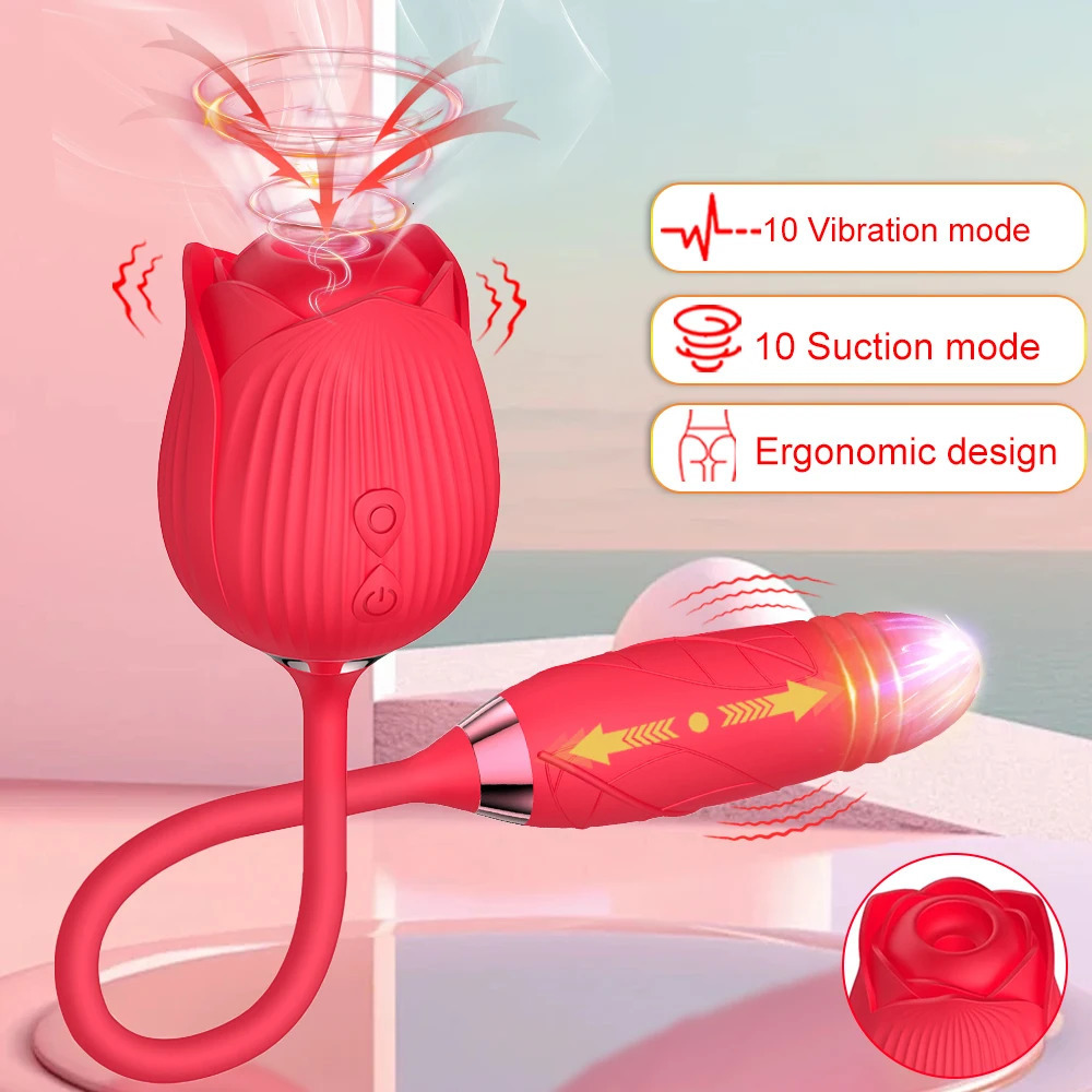 Rose Sucking Vibrator Clitoral Nipple Sucker Dual Head elescopic Vibrator for Women Dildo Masturbators Female Sex Toys 250227