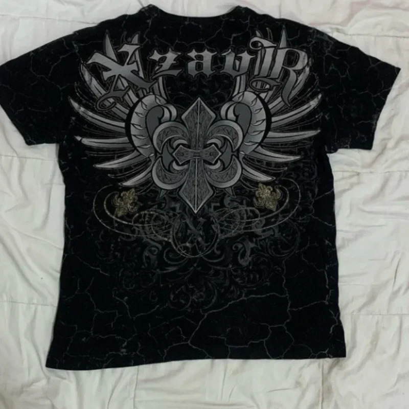 Harajuku Street Retro Tshirt Hip Hop Round Neck Mens and Womens Extra Large Short Sleeve Gothic Clothing 250226