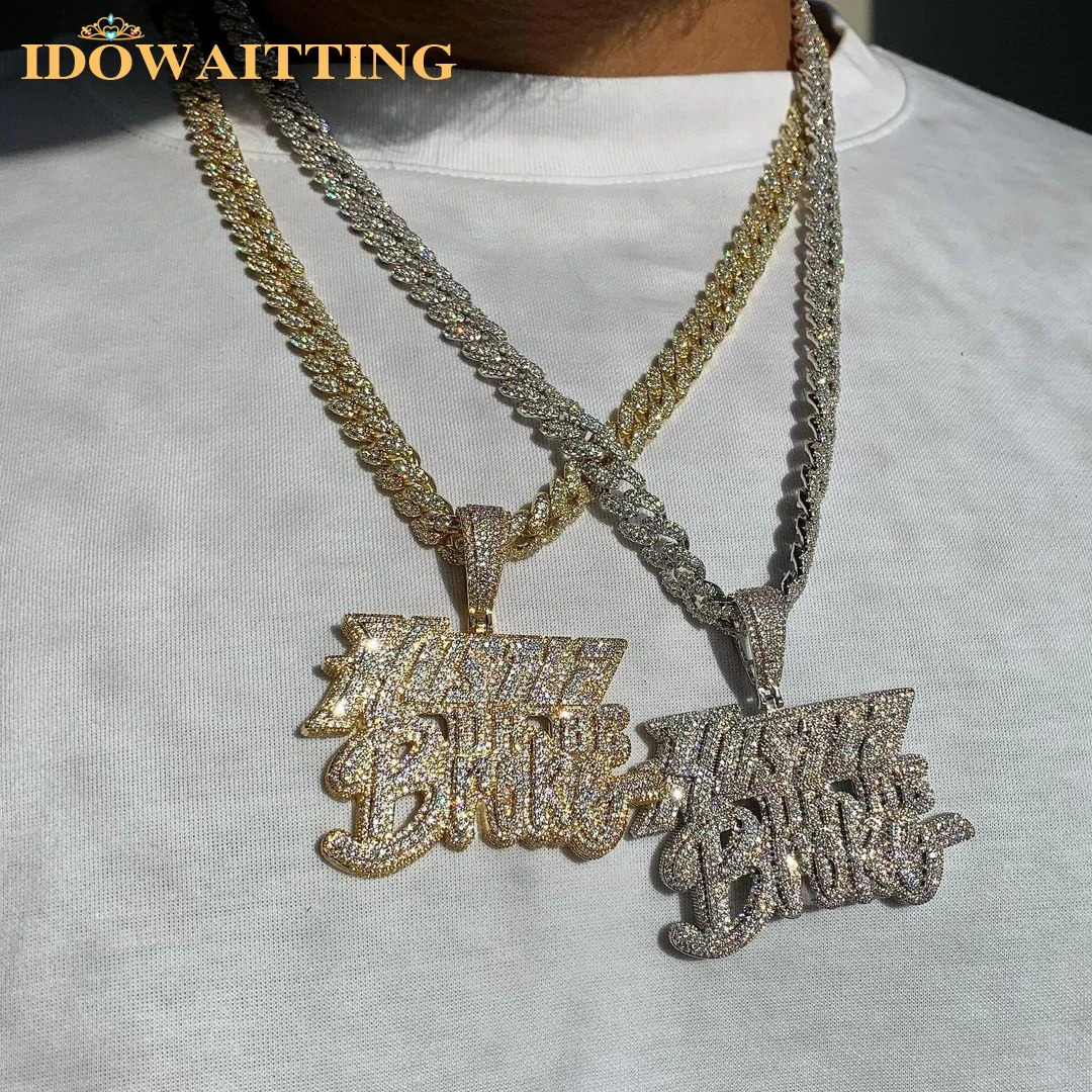 Bling 5A CZ Cubic Zircon Paved Hustle Or Be Broke Letter Pendant Necklace with Rope Chain for Men Boy Iced Out Jewelry 250227