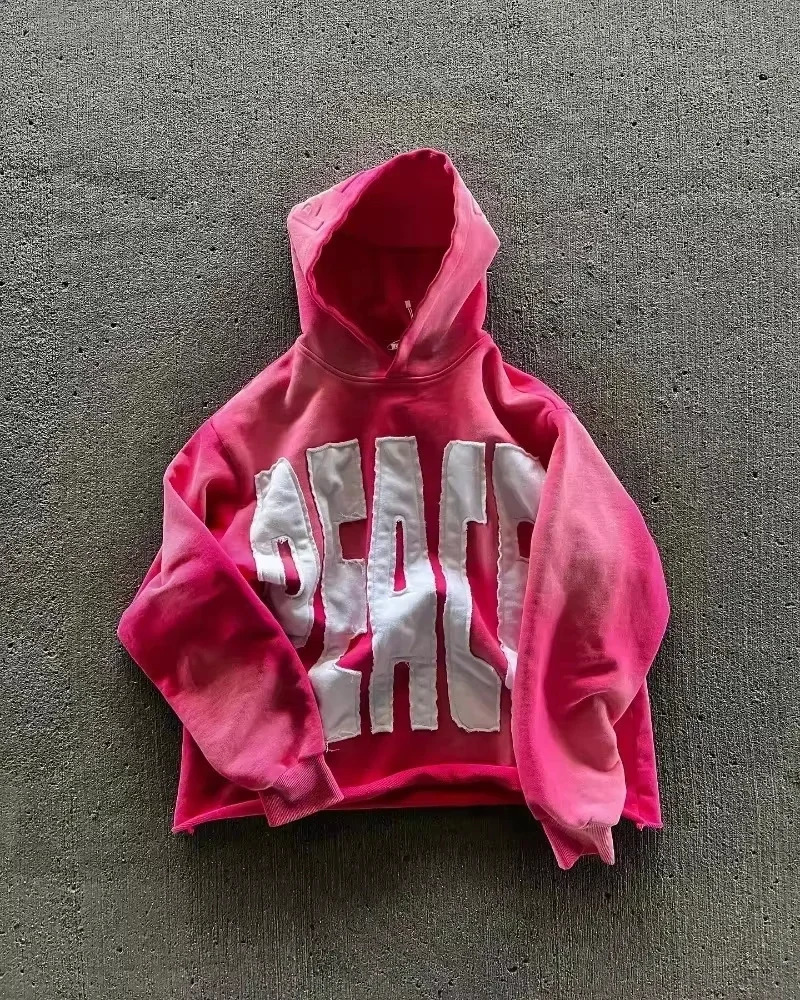 American Y2K fashion trend letter patch hoodie womens street hiphop retro loose sportswear couple casual clown 250225