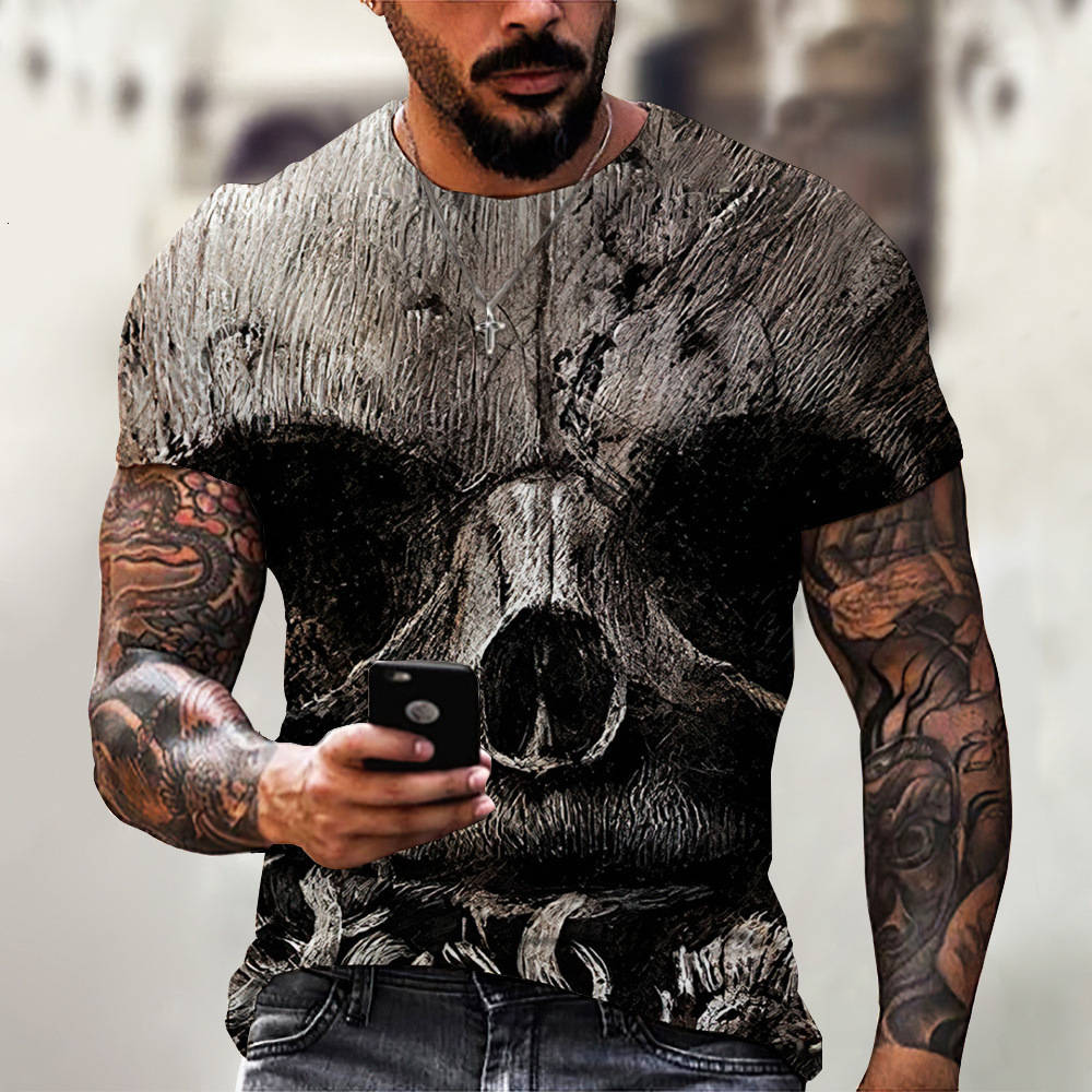 2025 Summer Round Neck Men's Digital Printed Skull Street Hip Hop Fashion T-shirt Designer Free Shipping