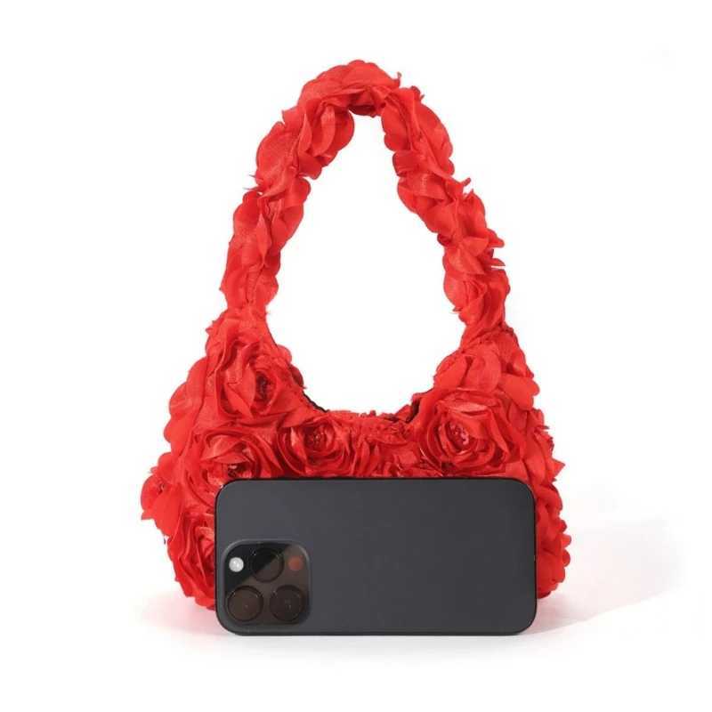 New Arrival Trendy 3D Rose Flower Sequined Satin Handbag Women Elegant Wedding Banquet Prom Party Clutch Purse Lightweight Small Evening Bag T250227