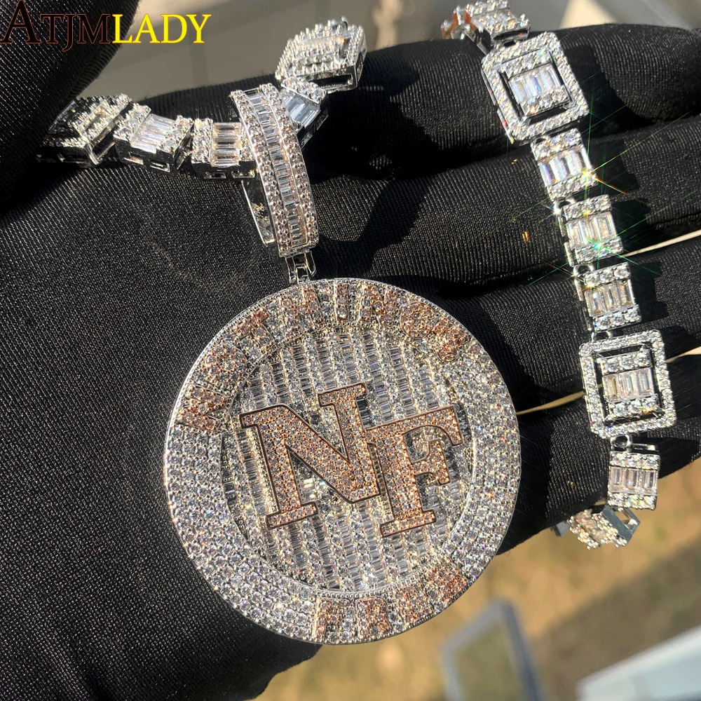 Bling Full CZ Paved Letters Nothing Is Free NF Necklace Personalized Pendant Rope Chain Iced Out Cubic Zircon Hip Hop Jewelry 250227