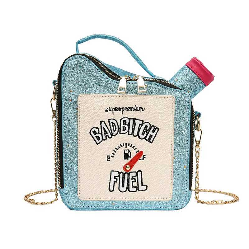 New Arrival Fashion Personality Laser Sequin Embroidery Letter Oil Pot Bag Creativity Funny Chain Shoulder Bag Women Cute Messenger Bag T250227