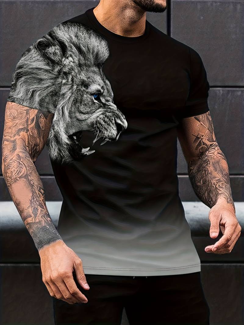 Designer's New Versatile And Trendy 2025 Men's Lion 3D Fashion Printed T-shirt With Free Shipping