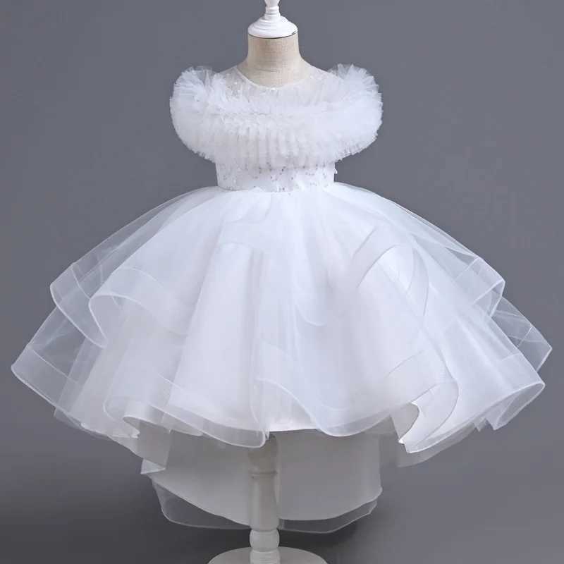 Girl's Dresses Girls Summer New Glitter Mesh Sleeveless Tail Evening Dress Wedding Birthday Party Fashionable Sweet Fluffy Skirt Y250227Q25H