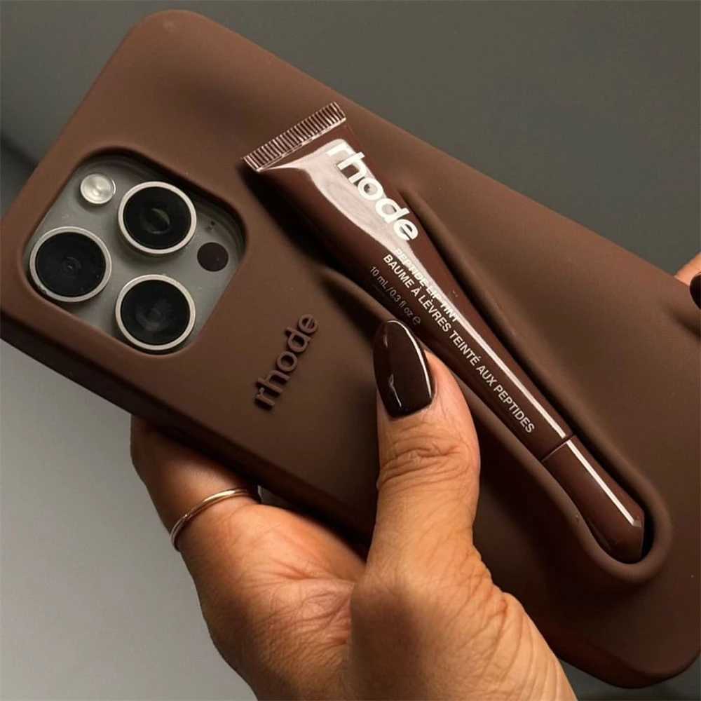 Rhode lipstick holder with lip shaped glass phone case for iPhone 13 16 15 Pro Max 11 12 14 Plus lipstick soft silicone cover Z250227