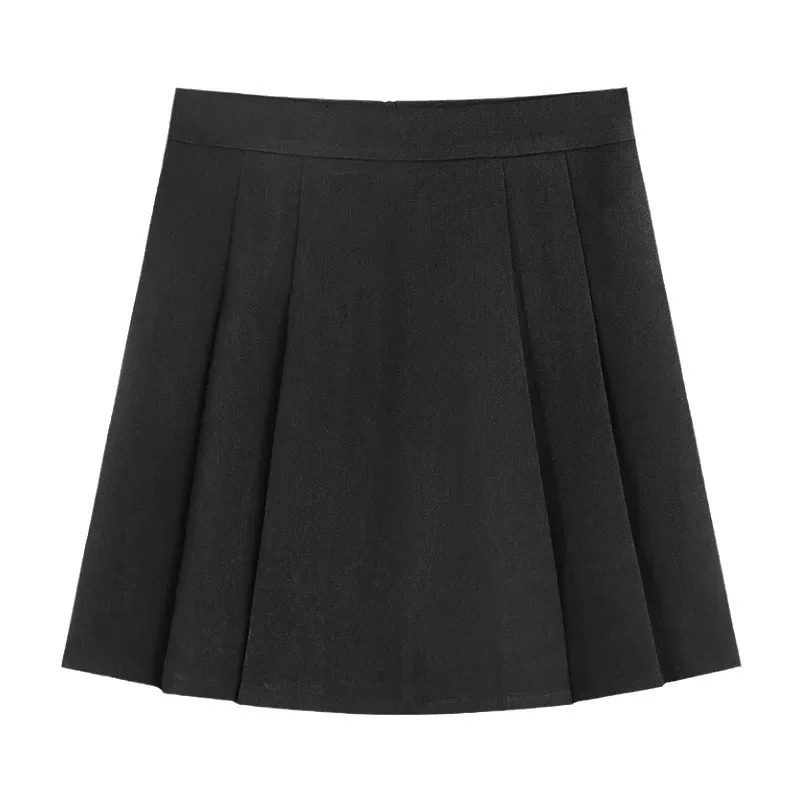 High-Waisted Slimming Petite Black A- Line Skirt Plus Size Multi-Fold Fresh Sweet Style Anti-Exposure Short Length Female Dress 250224