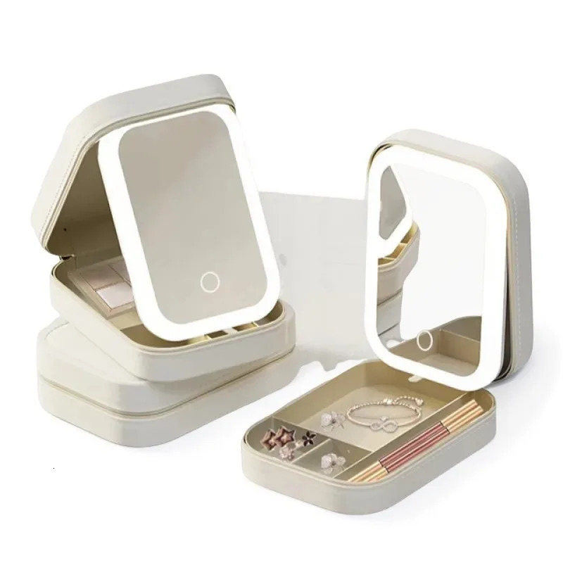 Ship from US LED Mirror Makeup Storage Box Cosmetics Fashion Portable Travel Bag Simple Case with for Woman 250227FBB