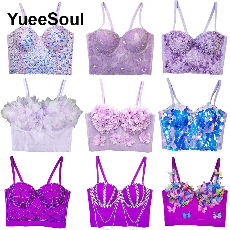Purple Y2K crop top y diamond party evening tight corset summer sweet casual high street club sexy womens clothing 250226