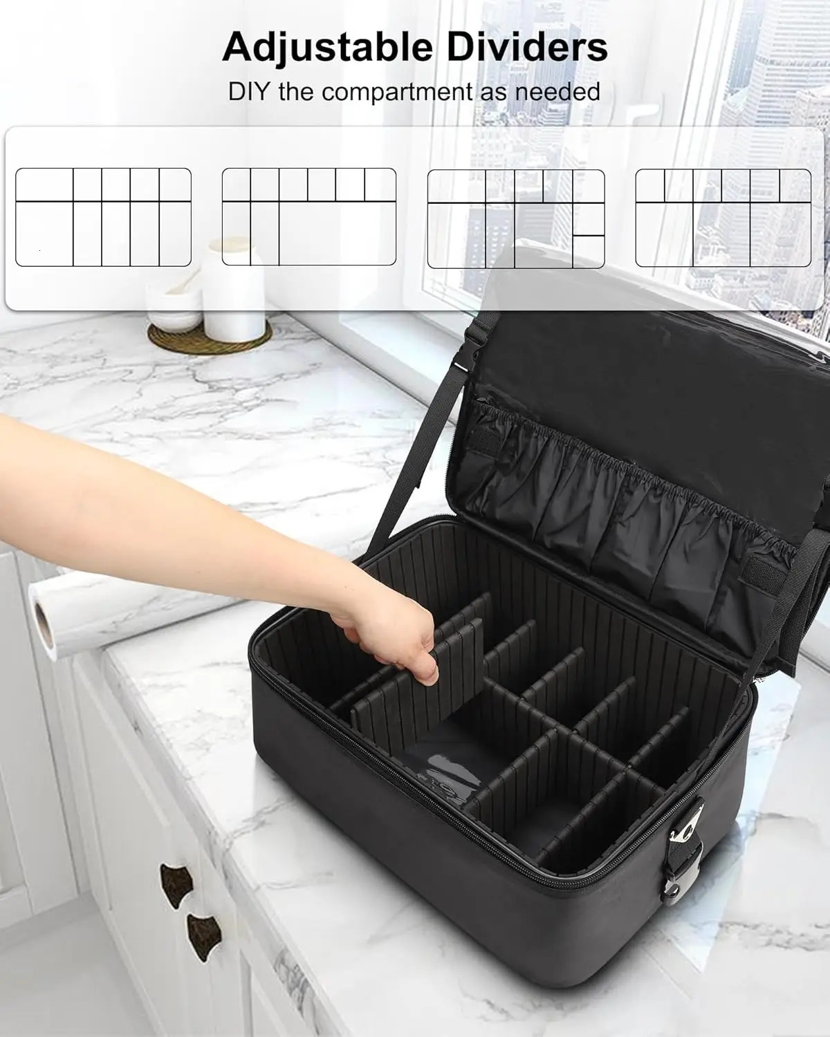 Ship from US Makeup bag large makeup box professional storage organizer brush holder with 3 sets of transparent bags and lipstick plate 250227FBB