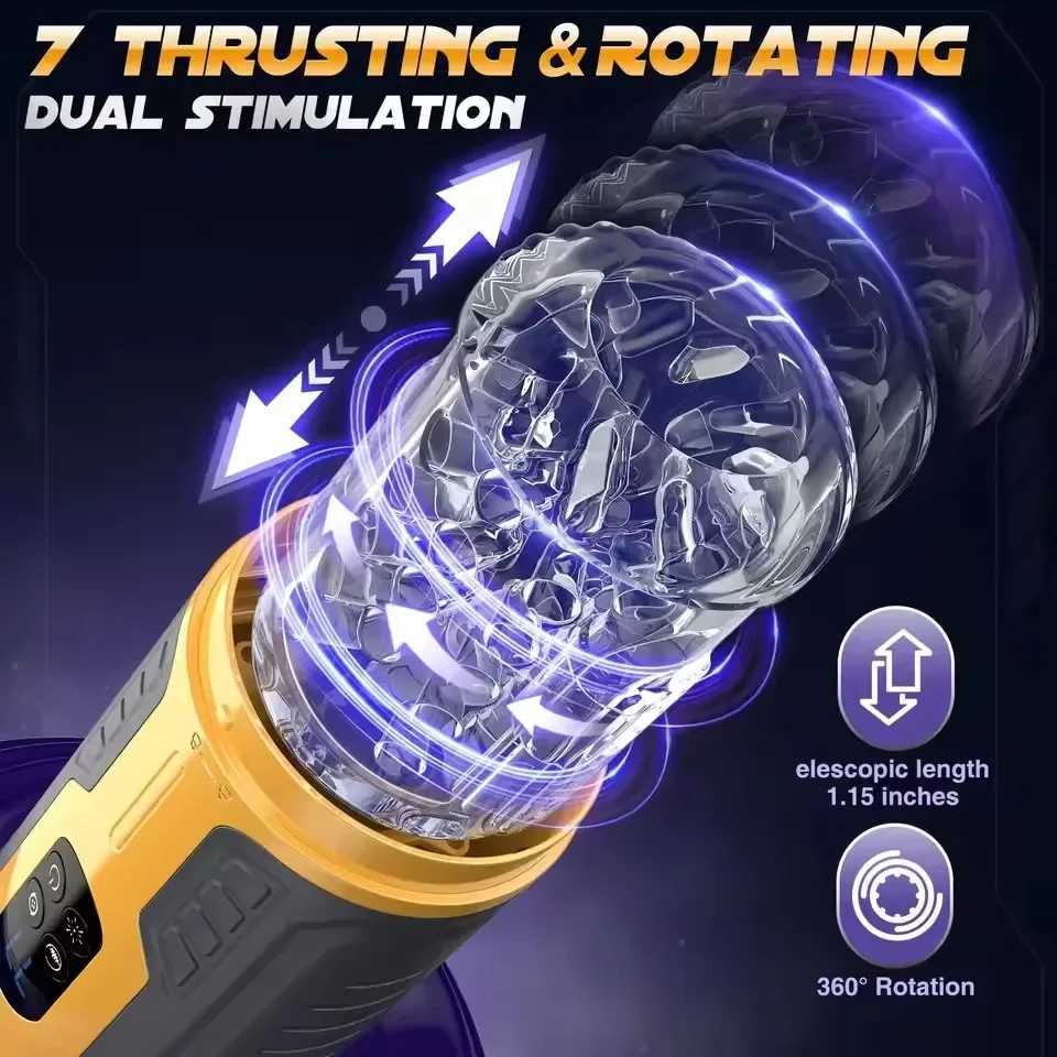 6-in-1 automatic male masturbator with 7-stimulus rotating mode masturbator cup equipped with LCD display screen suction pocket cat sex toyXJ250227