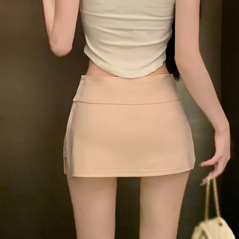 Women Sexy Low-waisted Casual Side Split Sports Yoga Solid Color Fashion Slim Wrap Buttocks Short Skirts 250227