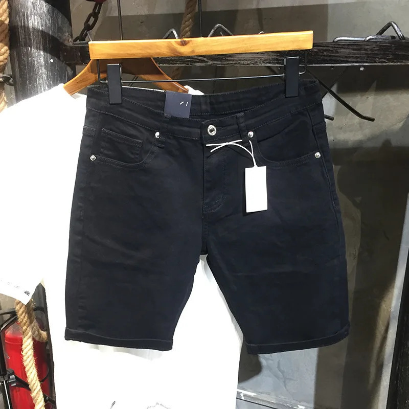 Summer Fashion Denim Shorts Mens Slim Straight American Street Trend Casual AllMatch Cropped Pants 250226