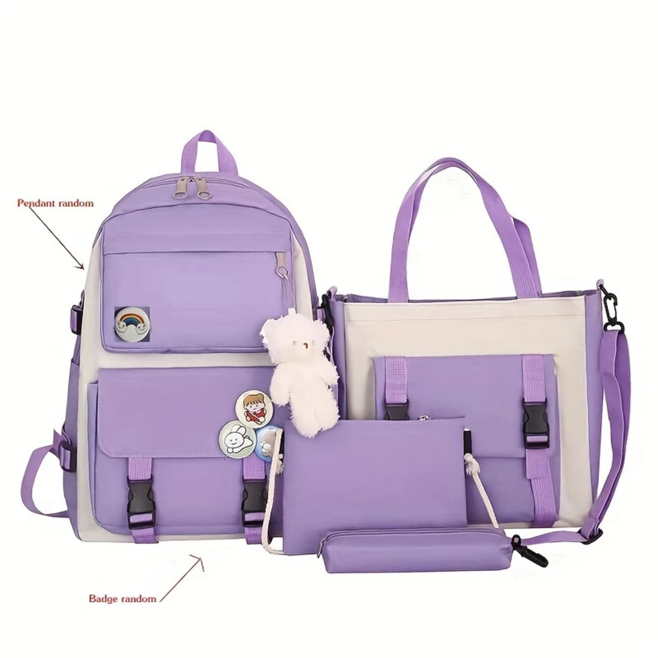 Ship from US Harajuku Backpack Set Fashionable school equipment large capacity main bag comfortable shoulder pencil case and handbag 250227FBB