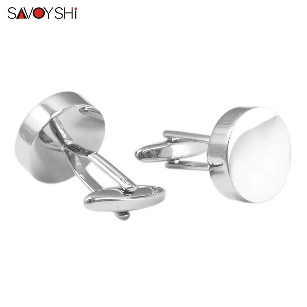 SAVOYSHI Free Engraving Cufflinks for Mens Shirt Special Gift Cuff Buttons High quality Blank Silver Color Cuff Links 250227