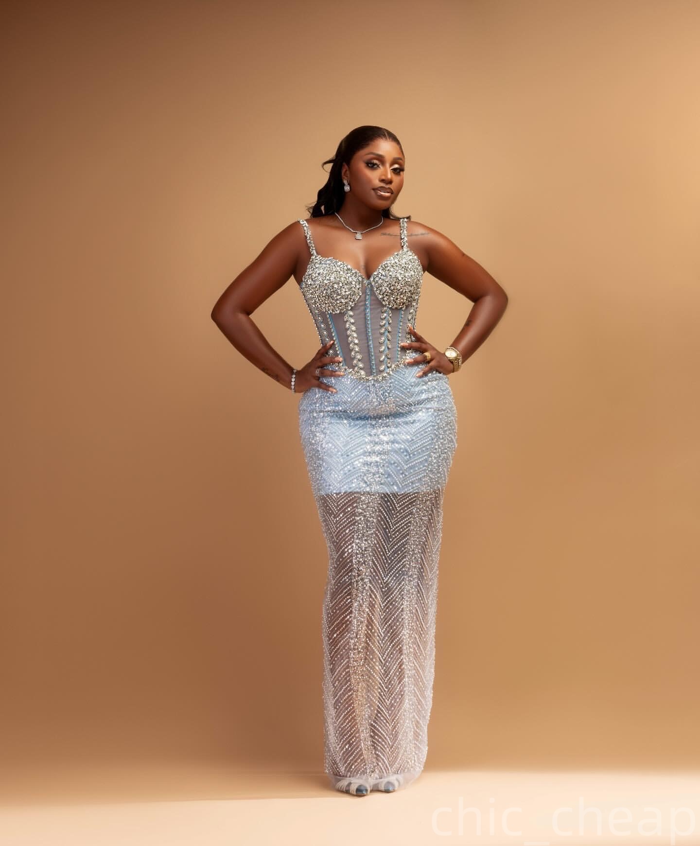Light Sky Blue Sheath Prom Dresses 2025 Crystals Beaded Sequined Evening Formal Party Second Birthday Engagement Gowns Plus Size Dress For Special Occ