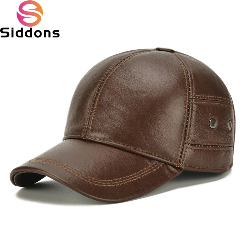 2025 Style Men Cowhide Hat Winter Warm Outdoor Protect Ear Real Leather Adjustable Baseball Cap Men Real Cowhide Leather Cap 250303