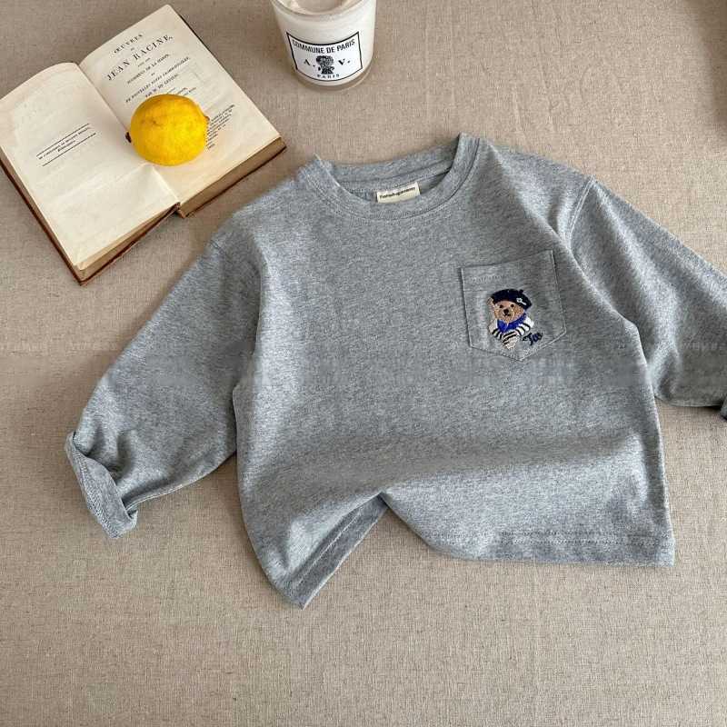T-shirts Childrens long sleeved t-shirt cartoon teddy bear boys new base shirt Korean version 1-6 baby round neck top Spring new productY250227MXBG