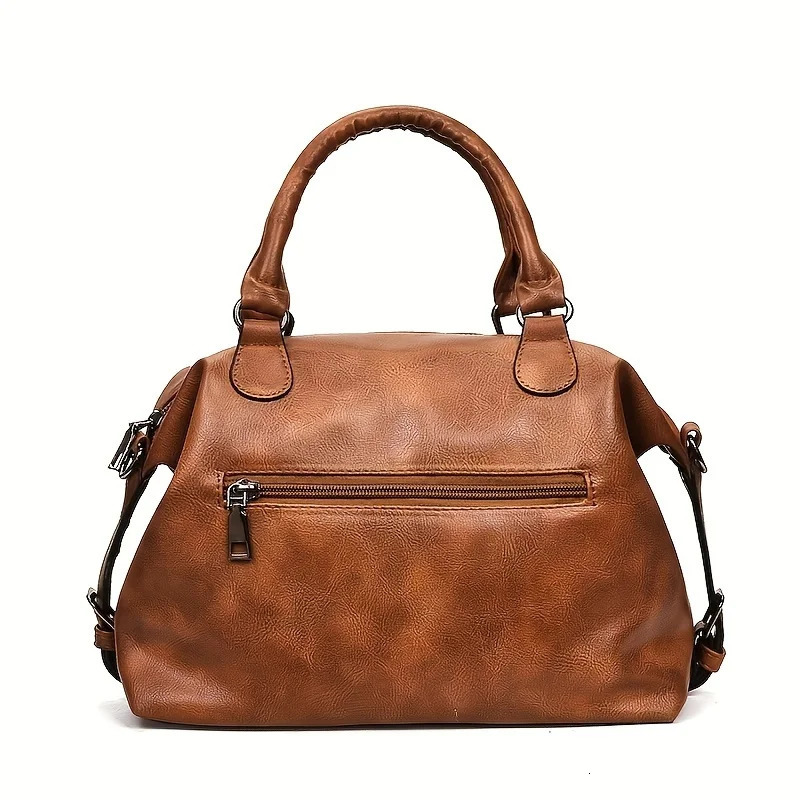Ship from US Retro PU leather handbag fashionable Boston shoulder bag daily simple cross body 250227FBB