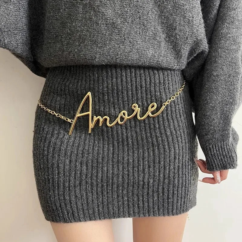 Minimalist Charm Retro Elegant Gold Plated Letter Waist Chain For Women Girls Metal Daily Autumn And Winter Jewelry Accessories 250221